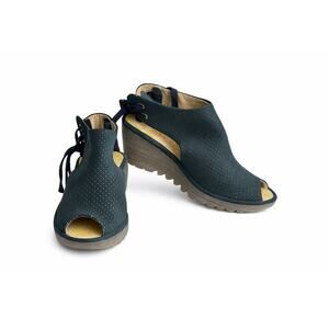 Fly London Borgona Green 39 8-8.5 Womens Leather Wedge Shoes